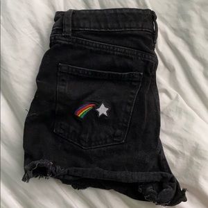 MONKI Black Embroidered Jean Shorts